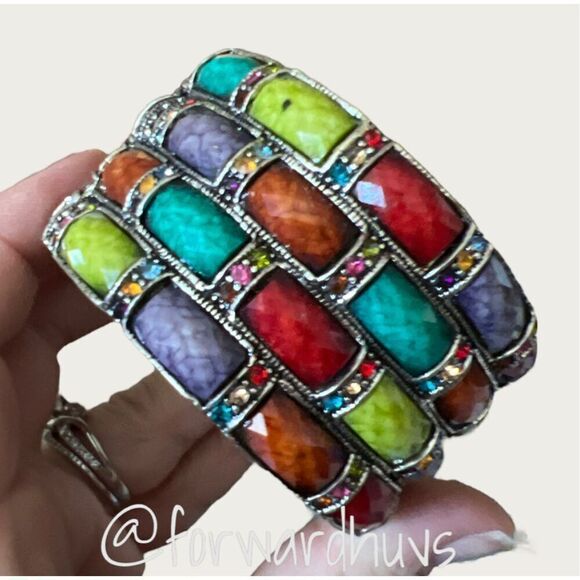 Multi-Colored Hinge Bracelet with Rhinestone - Picture 5 of 9
